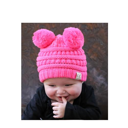 Baby-23 Double Pom Beanie New Candy Pink