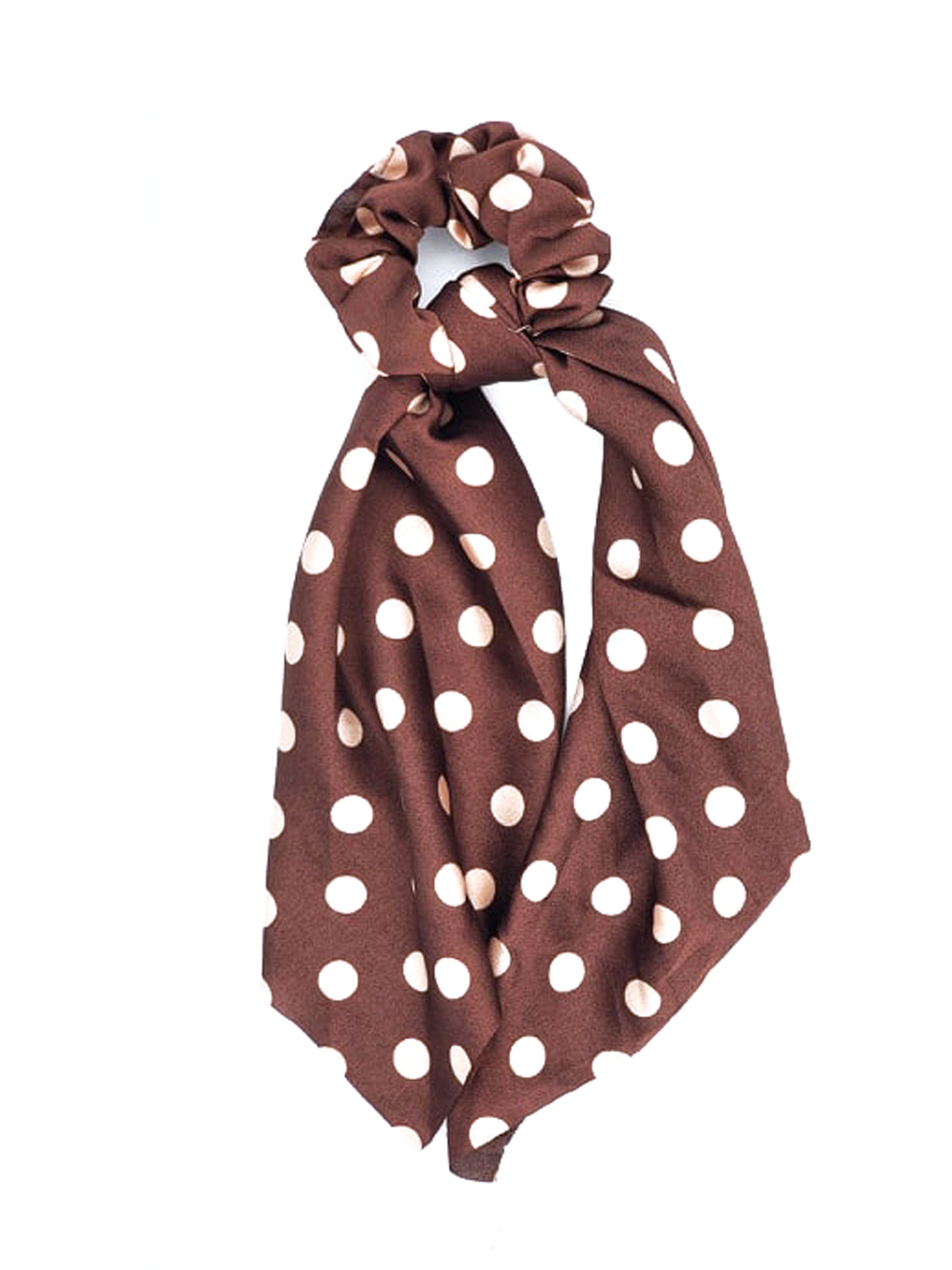 SCT-1023 Brown Tan Dot Scrunchie