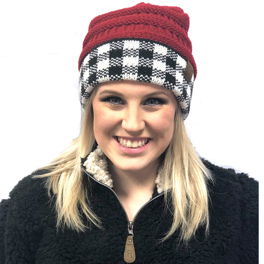 HAT-17 BUFFALO PLAID RED WHITE/BLACK