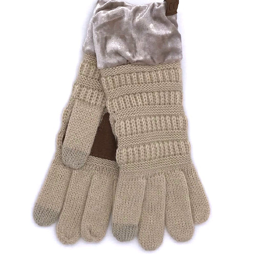 G-89 C.C Beige Gloves with Crushed Velvet cuff