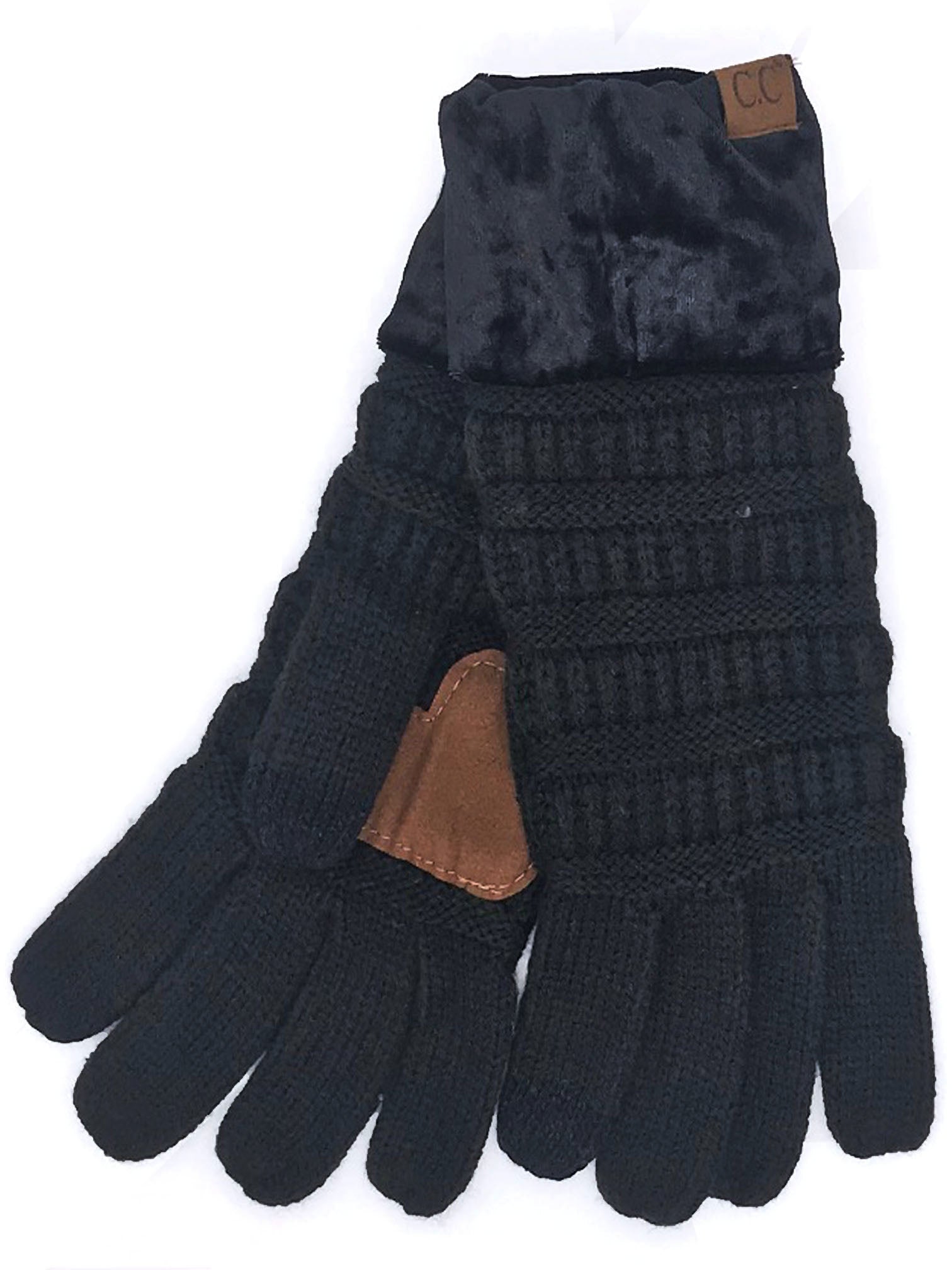 G-89 C.C Black Gloves with Crushed Velvet cuff