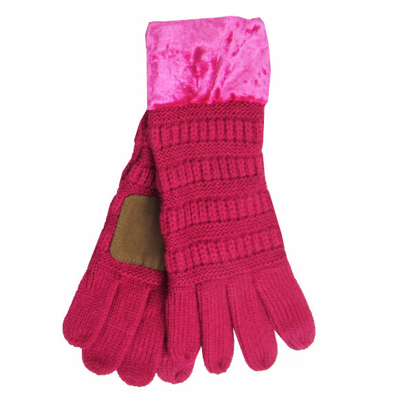 G-89 C.C Hot Pink Gloves with Crushed Velvet cuff