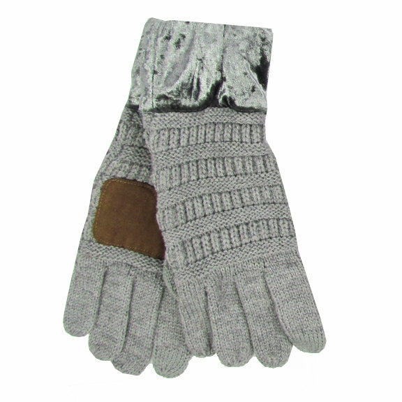 G-89 C.C Light Melange Grey Gloves with Crushed Velvet cuff