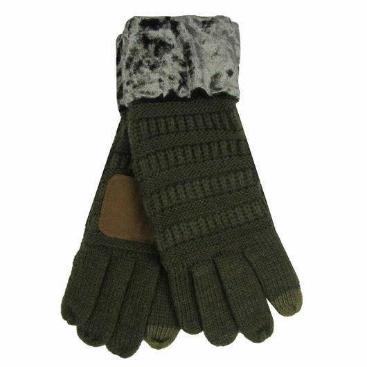 G-89 C.C New Olive Gloves with Crushed Velvet cuff