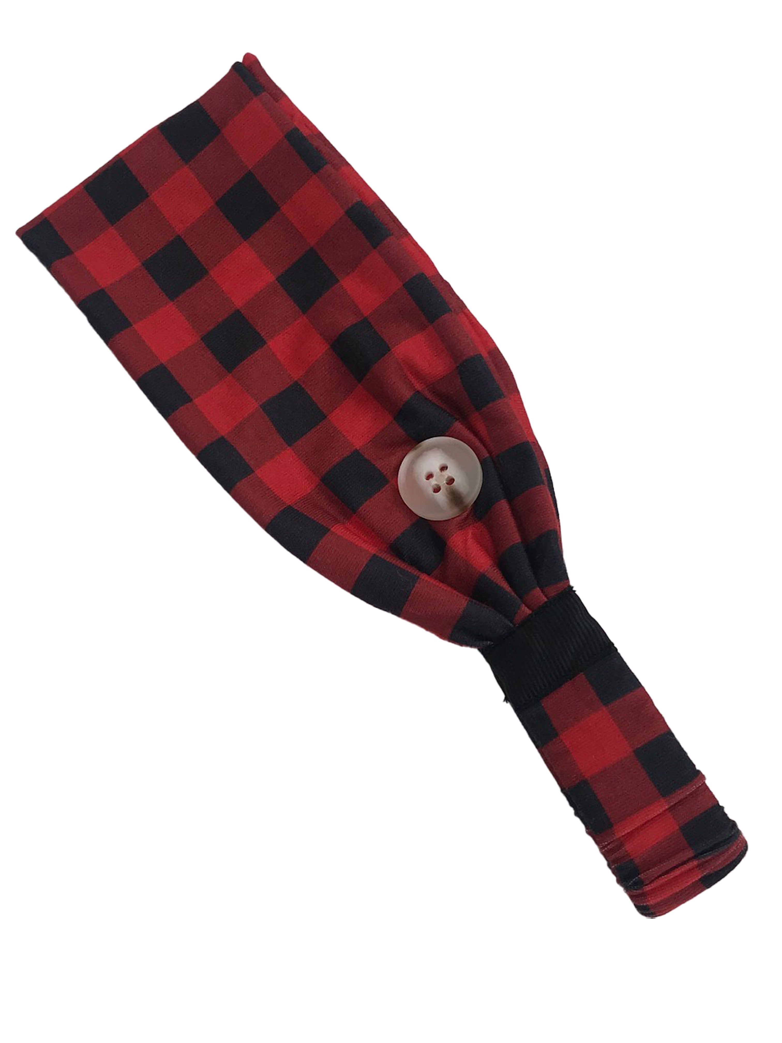 HB-2020 Adult Headband Buffalo Plaid Red