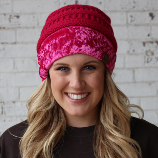Hat-89 Hot Pink with Crushed Velvet Trim