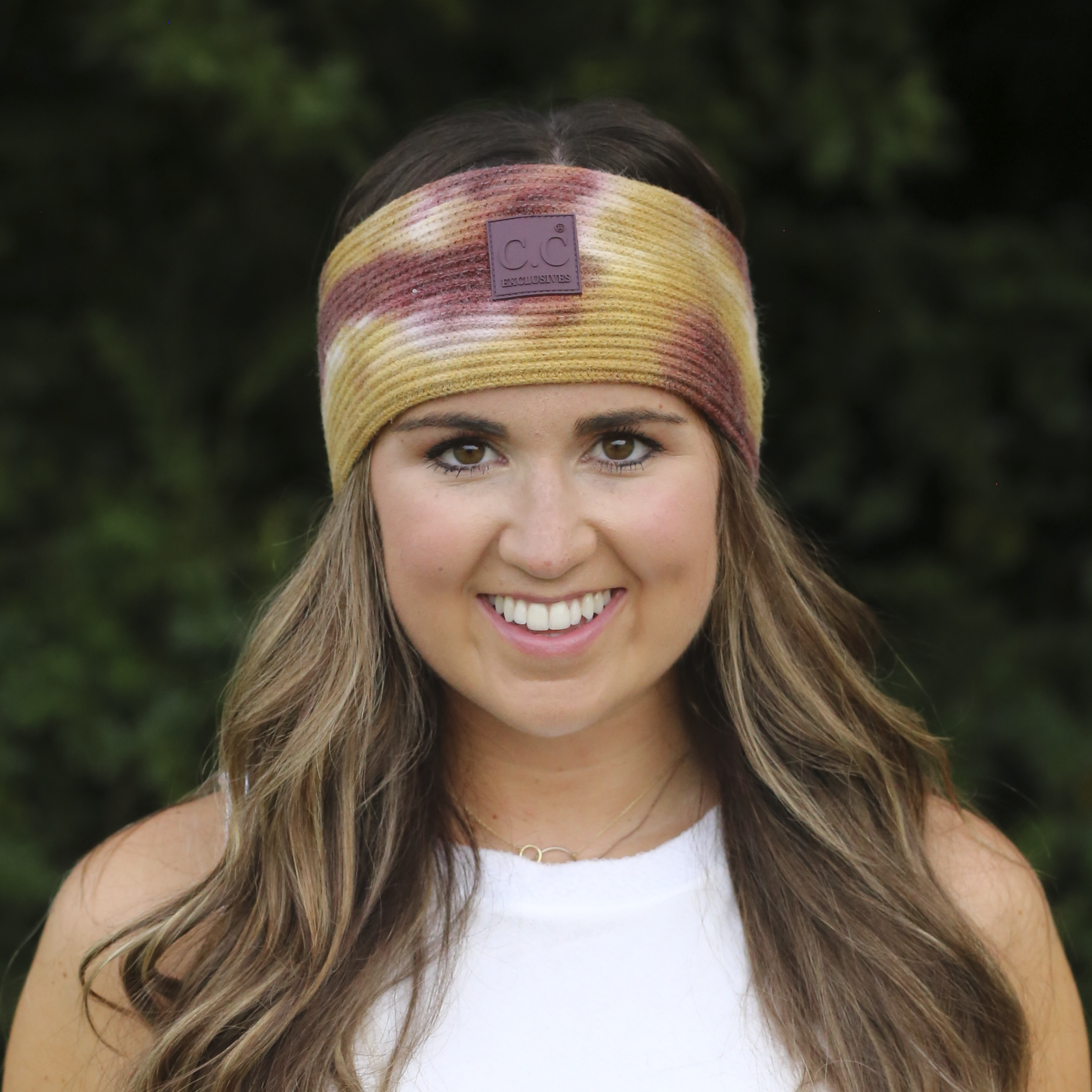 HW-7380 Tie Dye Headwrap with C.C Rubber Patch - Antique Moss/Wild Ginger