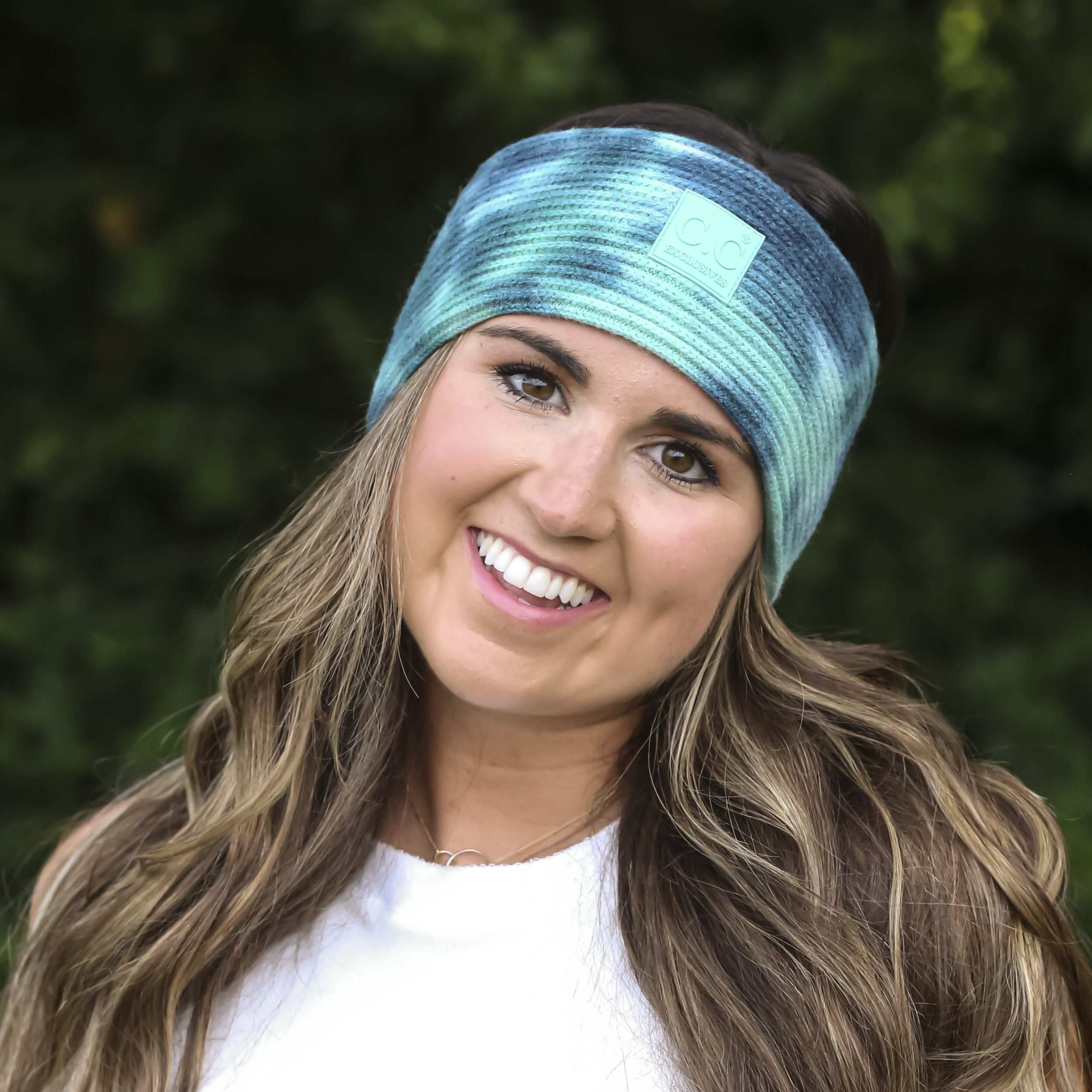 HW-7380 Tie Dye Headwrap with C.C Rubber Patch - Deep Teal/Sea Green