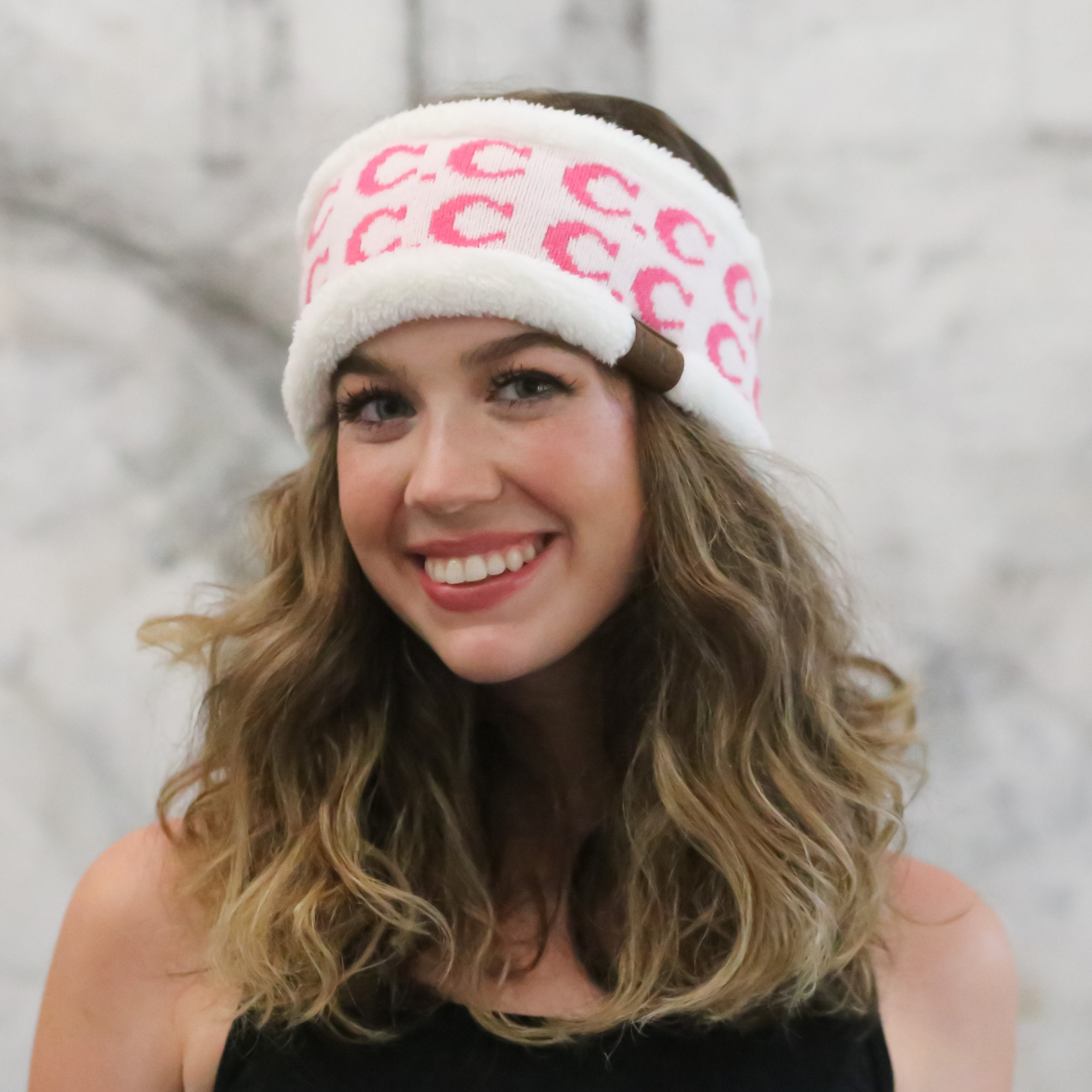 HW-14 IVORY/NEW CANDY PINK LOGO HEADWRAP