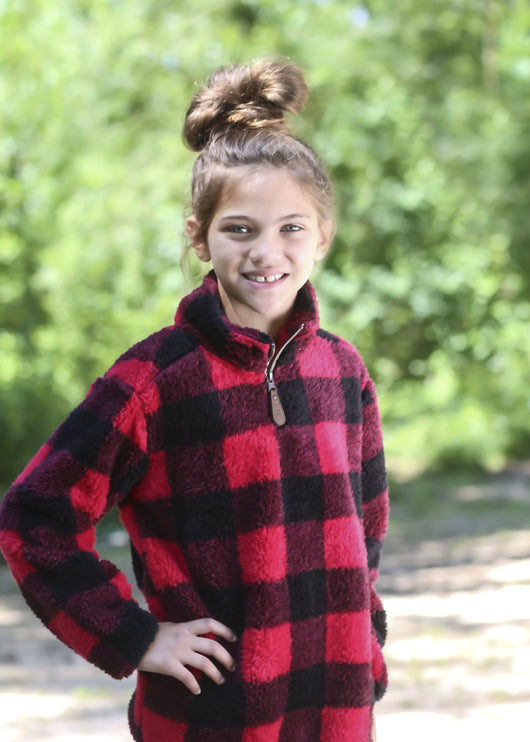 KIDS-4588-2 BUFFALO PLAID SHERPA RED/BLACK