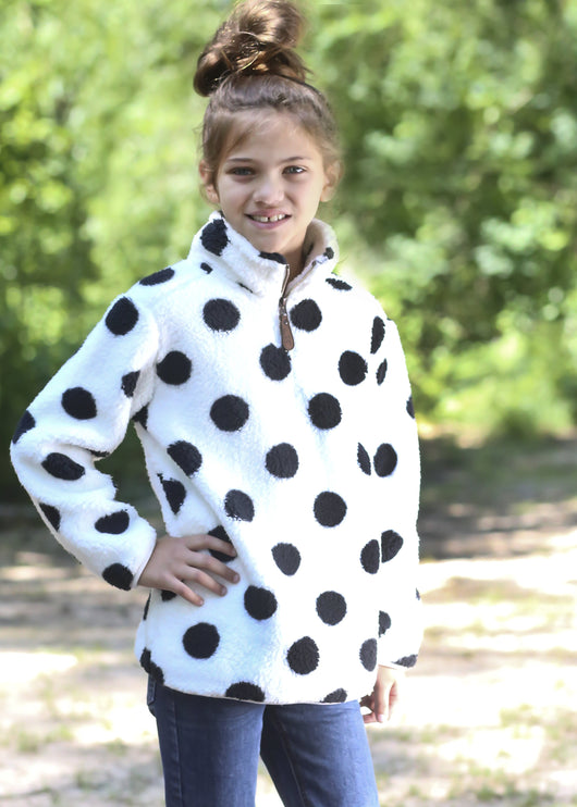 KIDS-PD-4588-DOT KID POLKA DOT WHITE/BLACK SHERPA