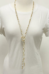 NK-2244 TAN CREAM MULTI 60" hand knotted glass bead necklace