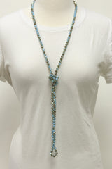 NK-2244 TURQ MULT 60" hand knotted glass bead necklace
