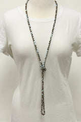 NK-2244 BRN BLUE MULTI 60" hand knotted glass bead necklace