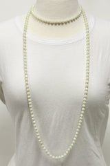 NK-2244 CREAM 60" hand knotted glass bead necklace