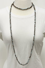 NK-2244 BRN BLUE MULTI 60" hand knotted glass bead necklace