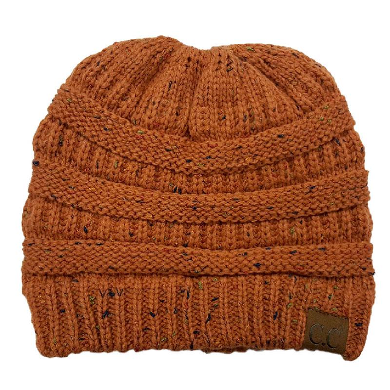 MB-33 MESSY BUN SPECKLED BEANIE RUST