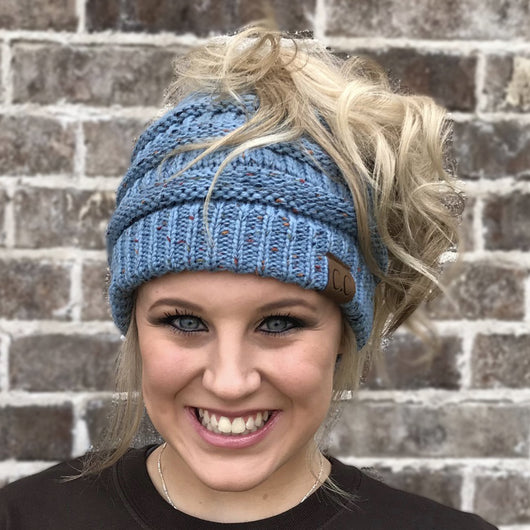 MB-33 MESSY BUN SPECKLED BEANIE DENIM