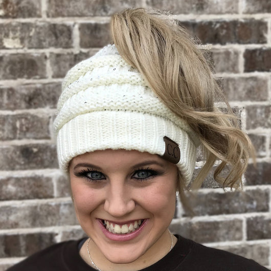 MB-730 SEQUIN BEANIE IVORY