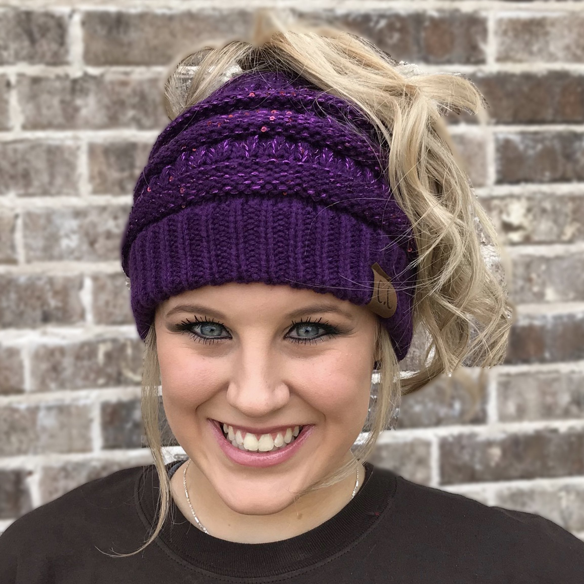 MB-730 SEQUIN BEANIE DARK PURPLE