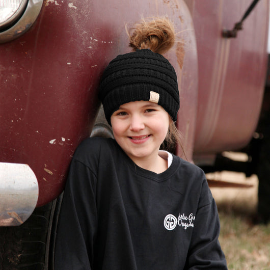 MB-847-KID Black Messy Bun Beanie