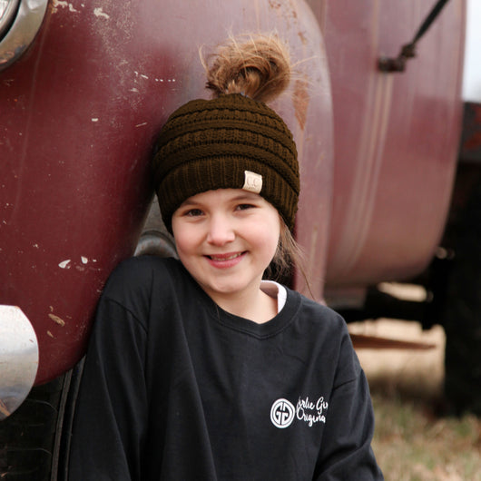 MB-847-KID Brown Messy Bun Beanie