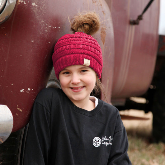 MB-847-KID Hot Pink Messy Bun Beanie