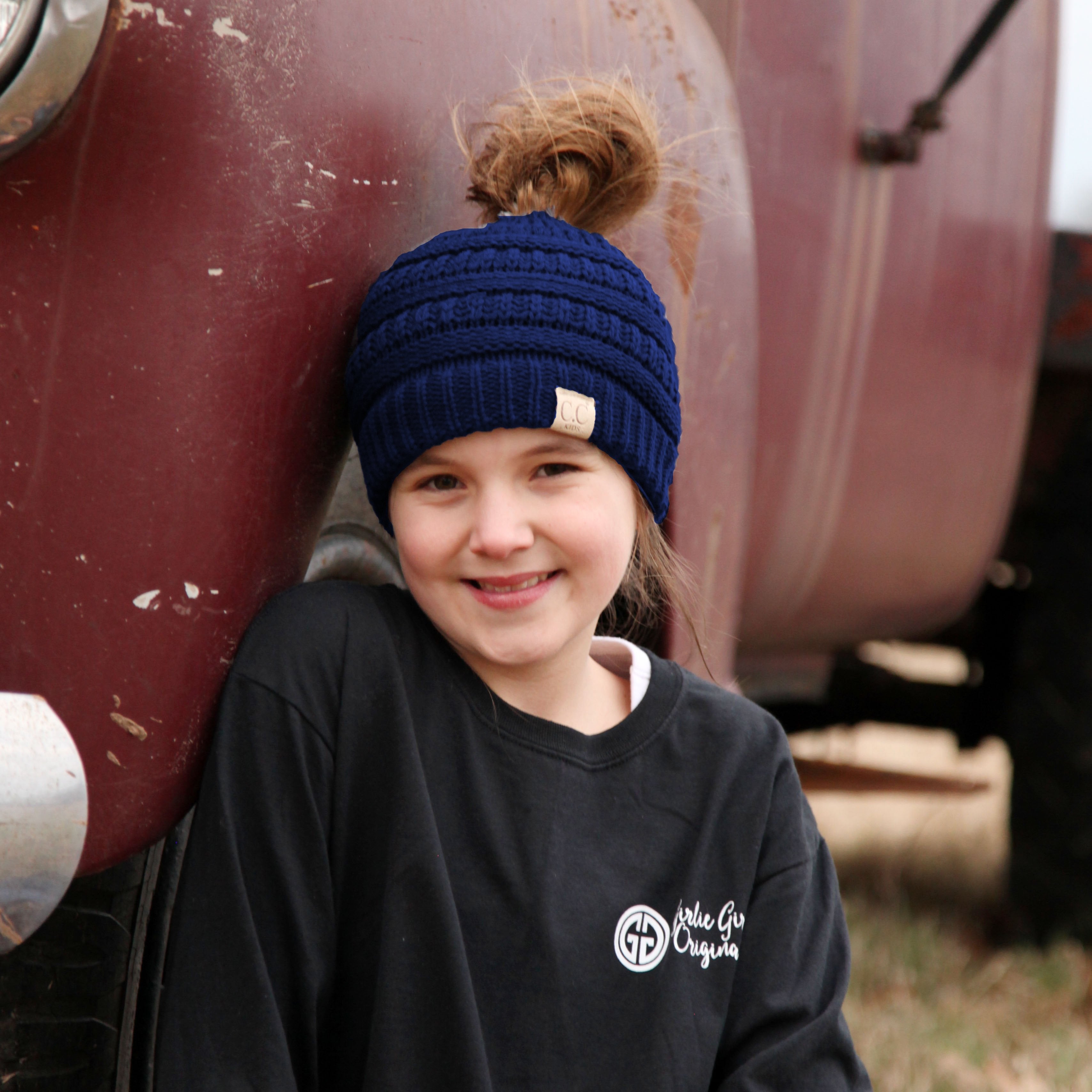 MB-847-KID Navy Messy Bun Beanie