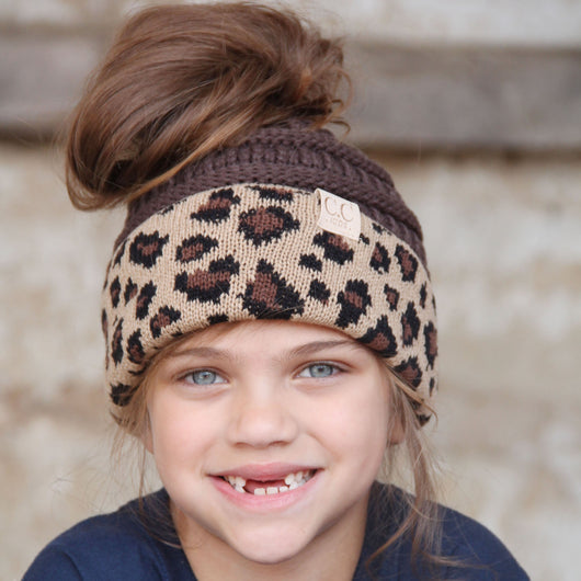 MB-45KID-Brown Leopard Kid Messy Bun