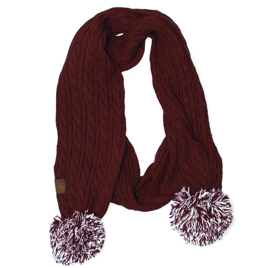 SK-56 Maroon and White Team Pom-Pom Scarf