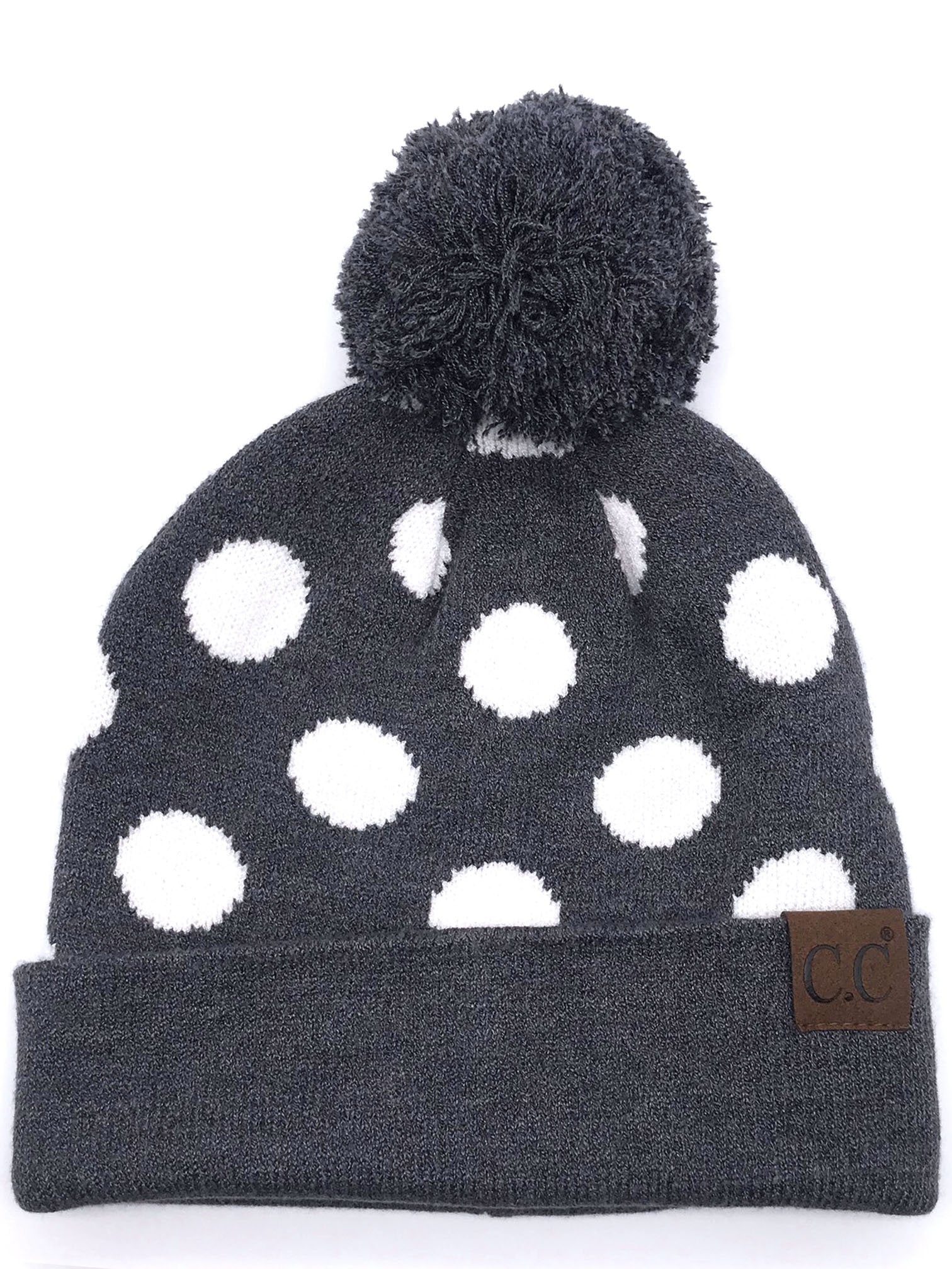 PD-21 Hat Polka Dot Beanie Dk Mel Grey/White