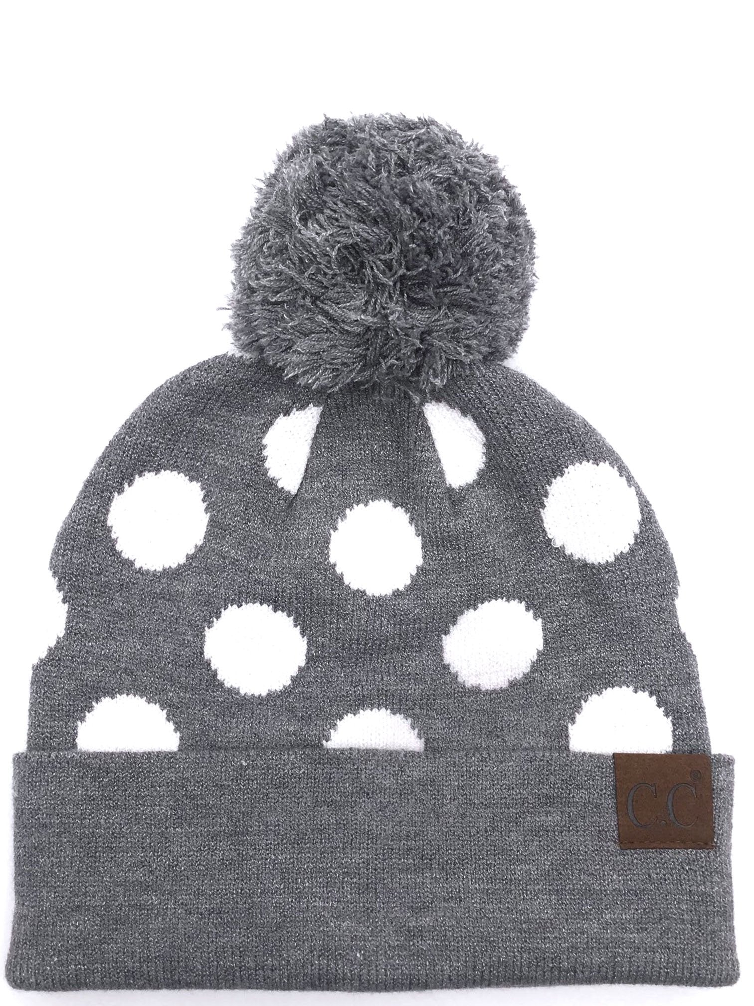 PD-21 Hat Polka Dot Beanie Lt Grey/White