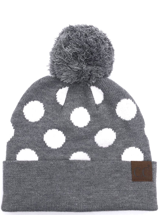 PD-21 Hat Polka Dot Beanie Lt Grey/White