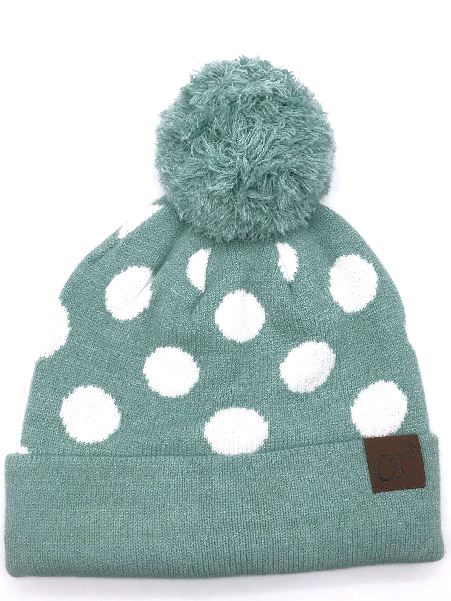 PD-21 Hat Polka Dot Beanie Mint/White