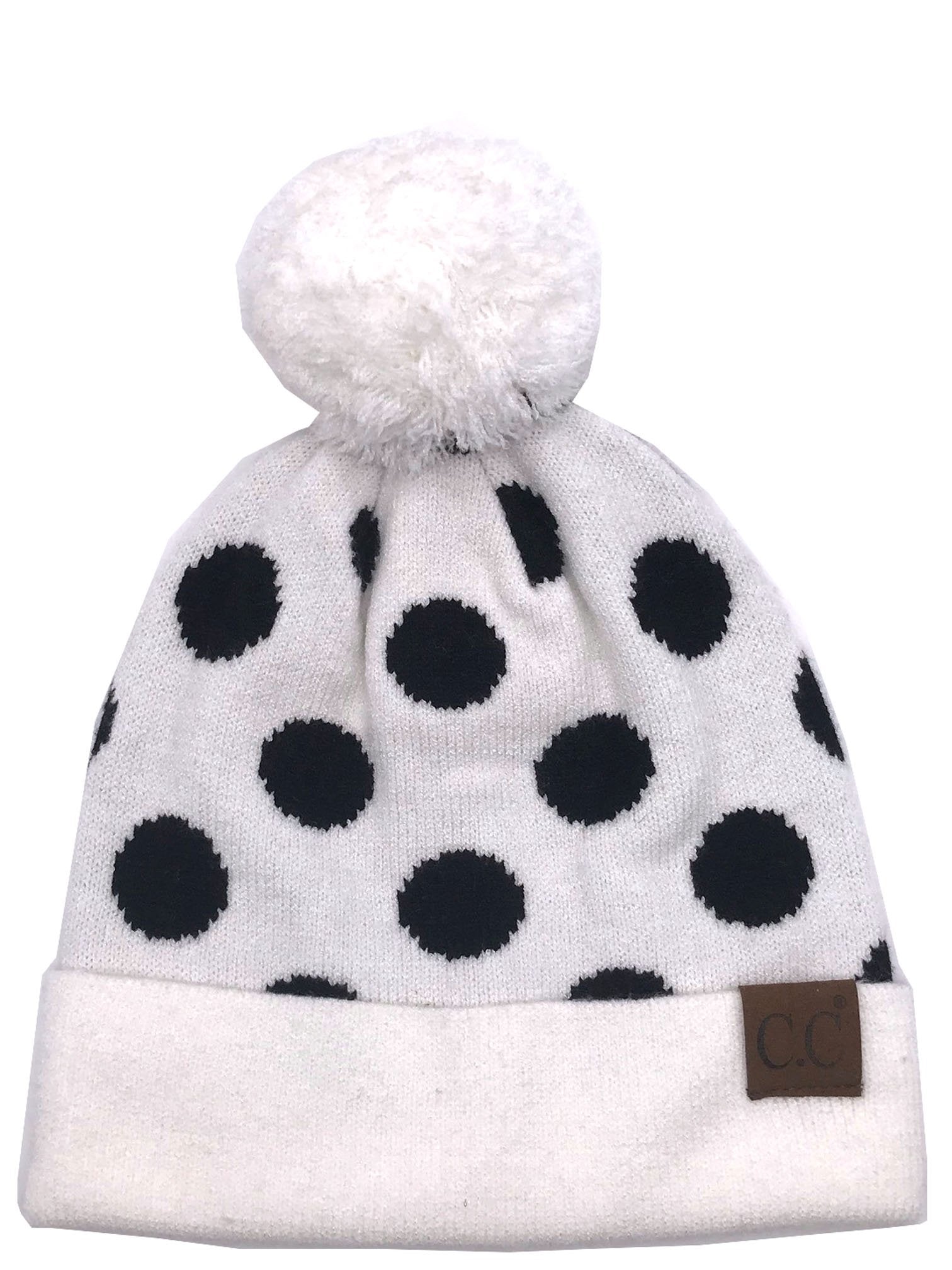 PD-21 Hat Polka Dot Beanie White/Black