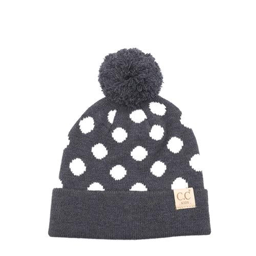 PD-KIDS-21 Hat Polka Dot Beanie Dark Melange Grey/White