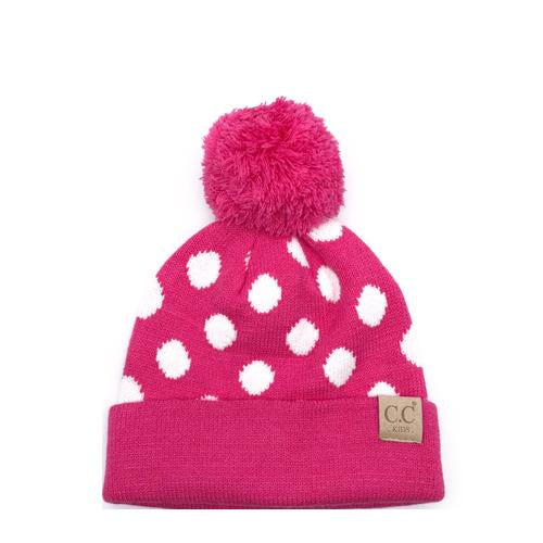 PD-KIDS-21 Hat Polka Dot Beanie Hot Pink/White