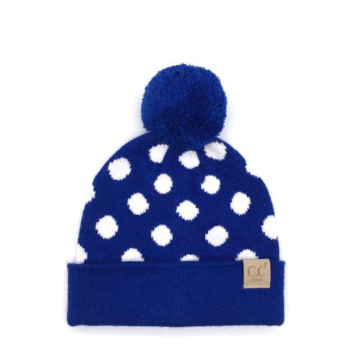 PD-KIDS-21 Hat Polka Dot Beanie Royal/White