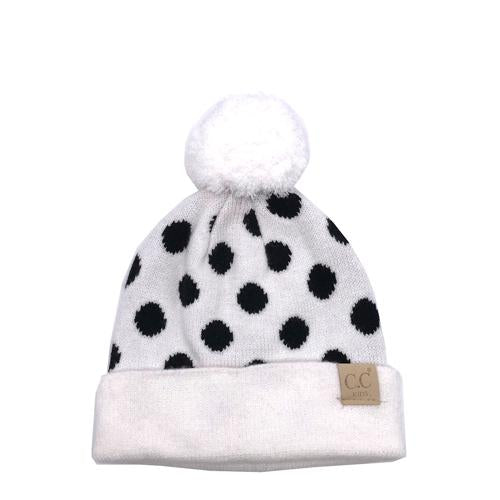 PD-KIDS-21 Hat Polka Dot Beanie White/Black