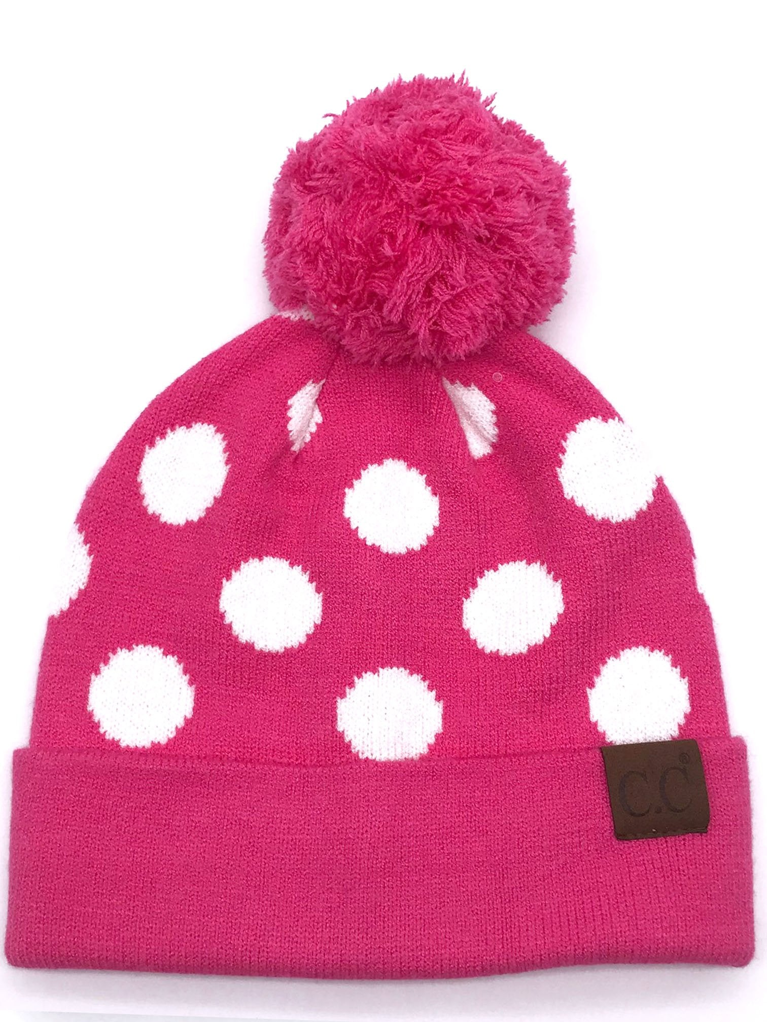 PD-21 Hat Polka Dot Beanie New Candy Pink/White
