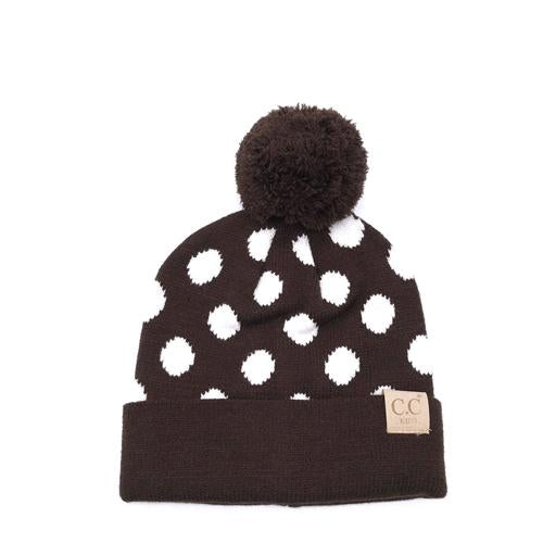 PD-KIDS-21 Hat Polka Dot Beanie Brown/White