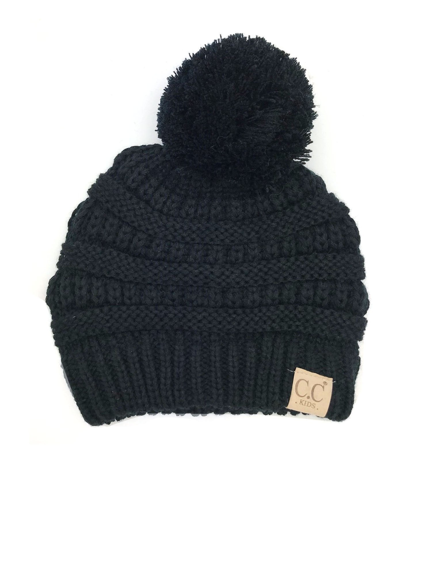 YJ-847 POM Black Kid Beanie with Pom