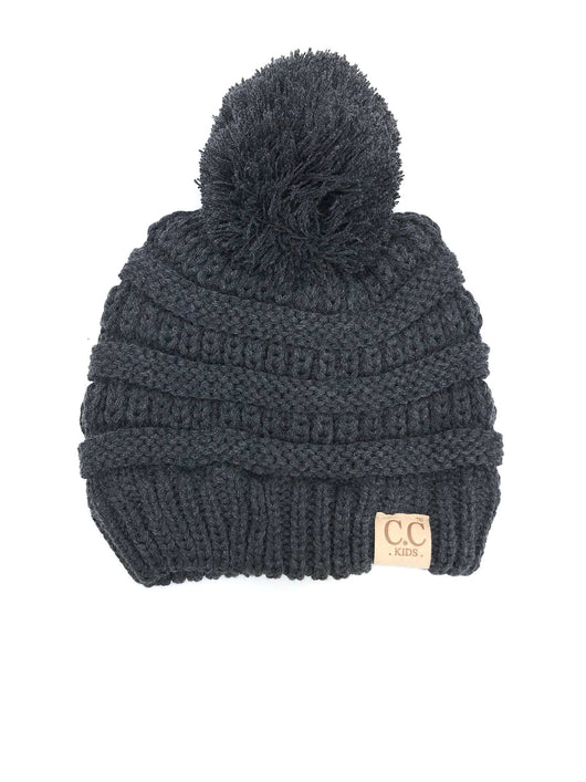 YJ-847 POM Dark Melange Grey Kid Beanie with Pom