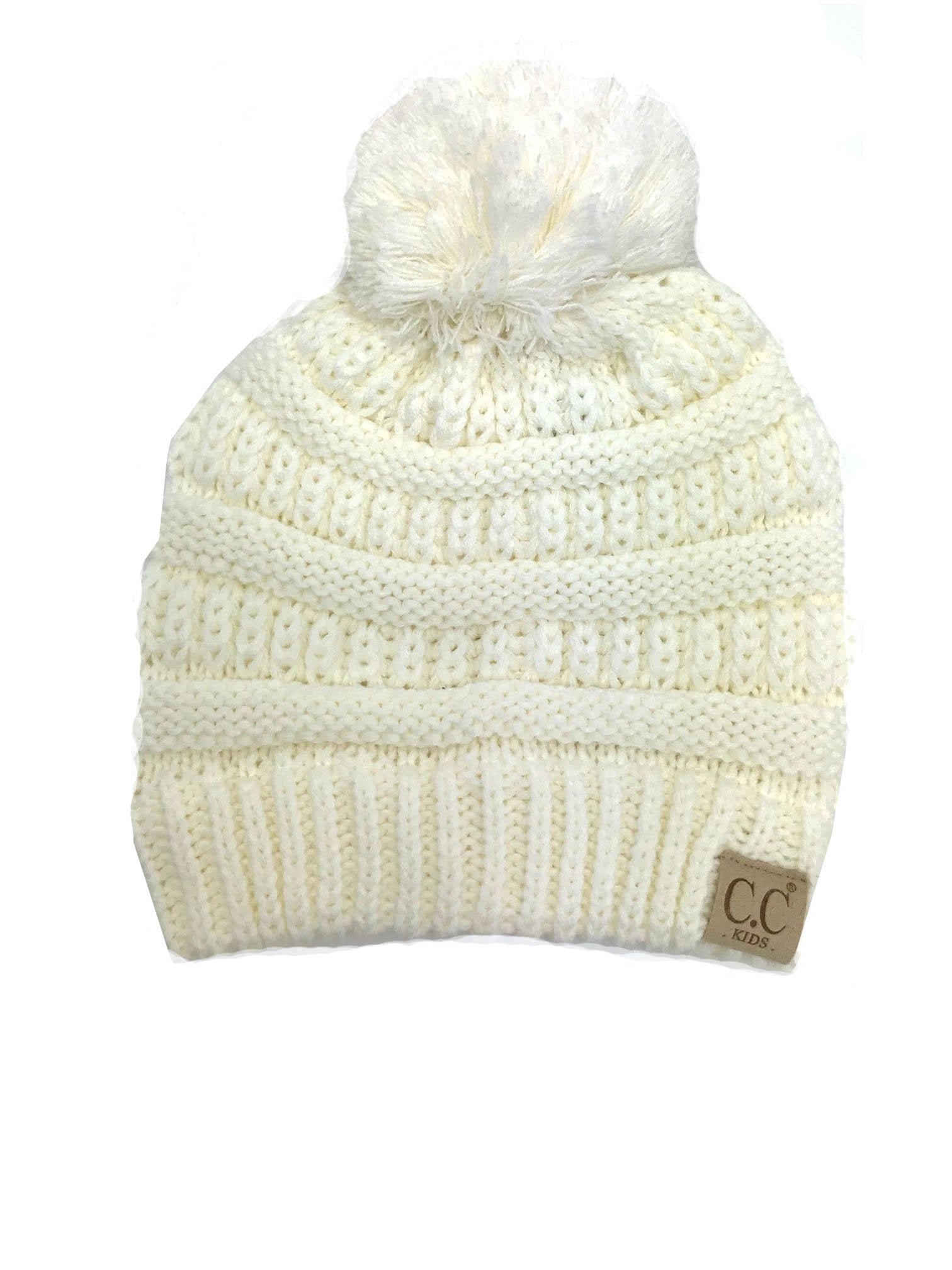 YJ-847 POM Ivory Kid Beanie with Pom