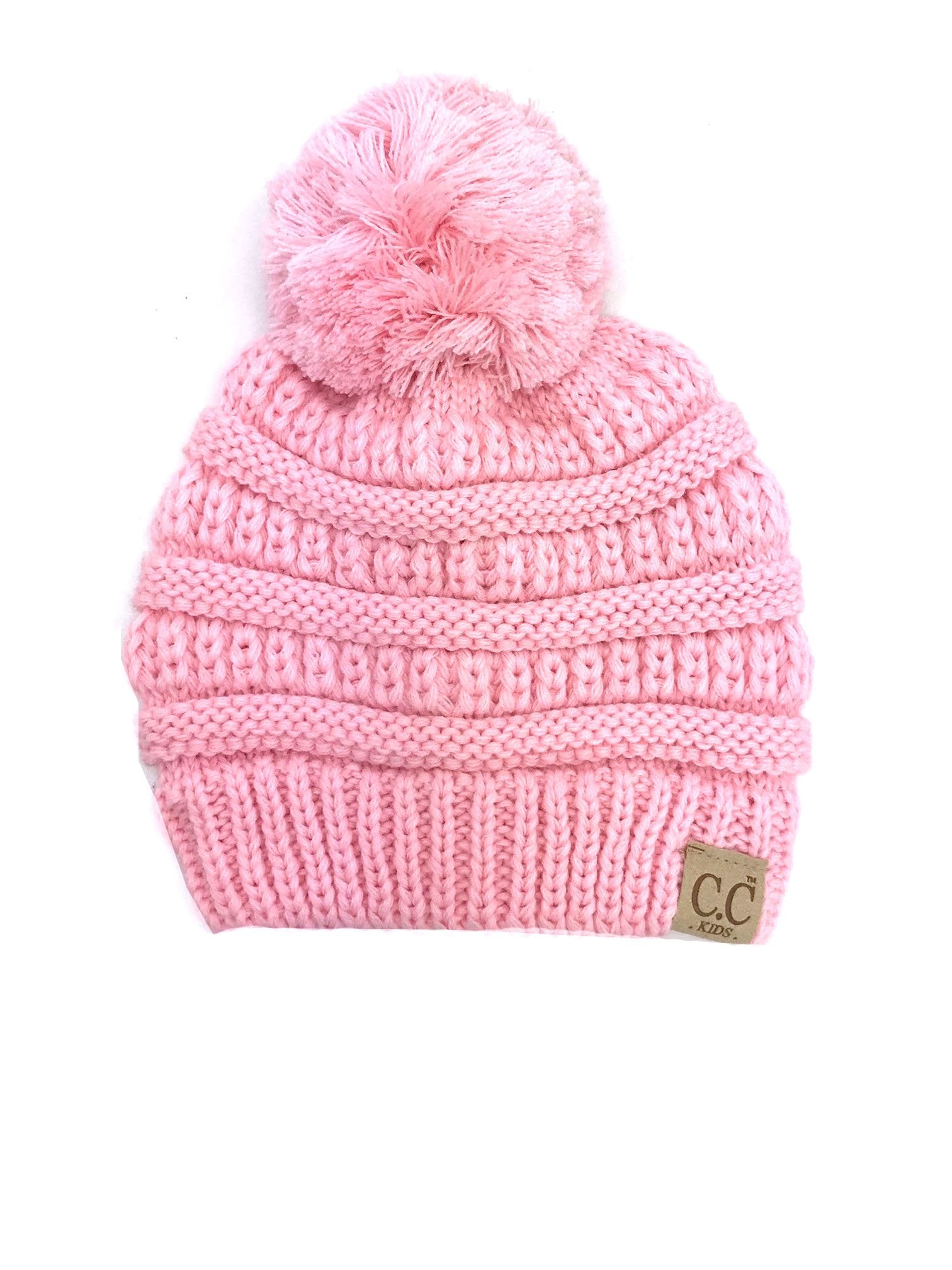 YJ-847 POM Pale Pink Kid Beanie with Pom