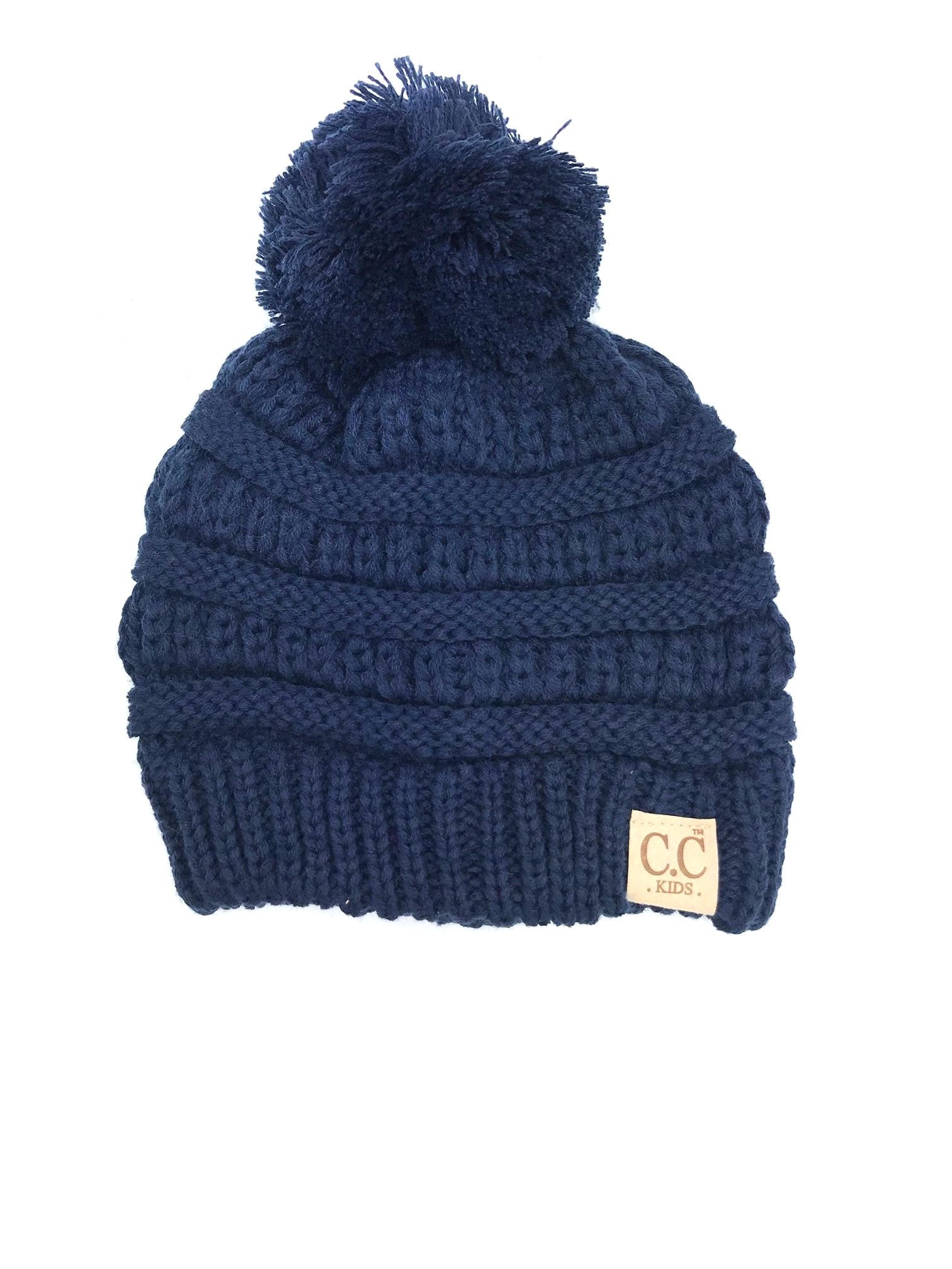 YJ-847 POM Navy Kid Beanie with Pom