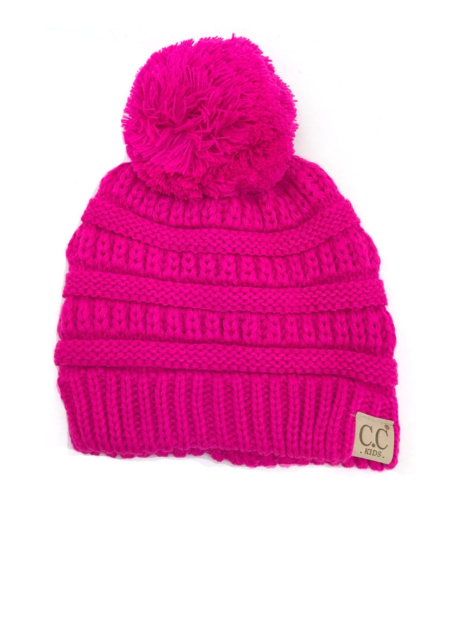 YJ-847 POM Neon Pink Kid Beanie with Pom