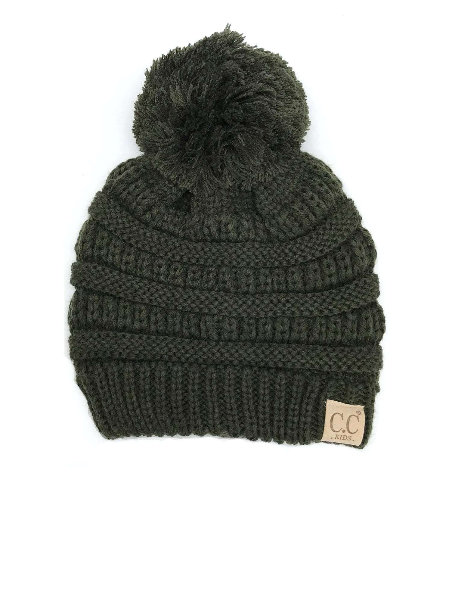 YJ-847 POM New Olive Kid Beanie with Pom