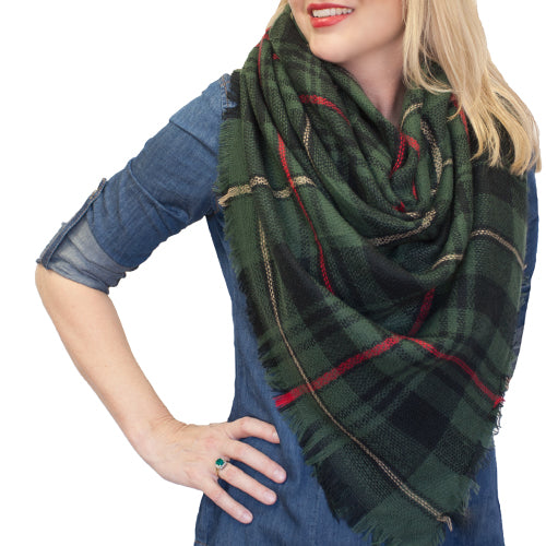 BLANKET SCARF 7 OLIVE AND NAVY