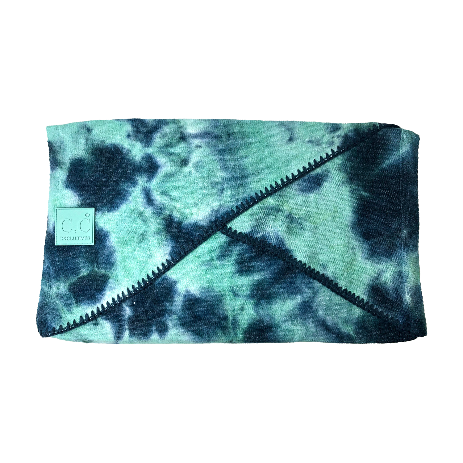 SF-7380 Tie Dye Scarf with C.C Rubber Patch - Deep Teal/Sea Green